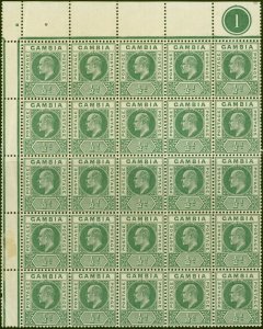Gambia 1902 1/2d Green SG45 Fine MNH Pl 1 Interpane Block of 25