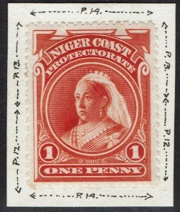 NIGER COAST 1897 QV 1D WMK CROWN CA COMPOUND PERF 13½ - & 12 - 13