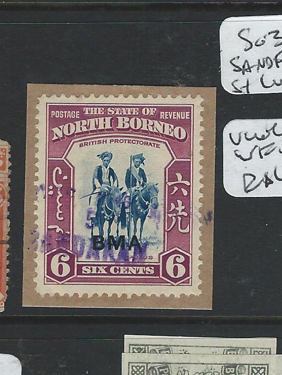 NORTH BORNEO (P2301B) 6C HORSEMAN SG 324 SANDAKAN LINOTYPE CANCEL  VFU