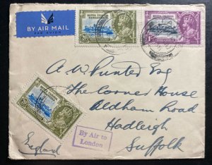 1936 Tanga Tanganyika Airmail cover To Hadleigh England Silver Jubilee Stamps