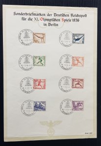 German Third Reich Era 1936 Berlin Olympics Commorative Stamp Sheet