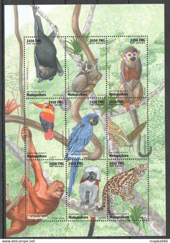 1998 Madagascar Fauna Wild Animals Birds Insects Sh ** Stamps Pk194