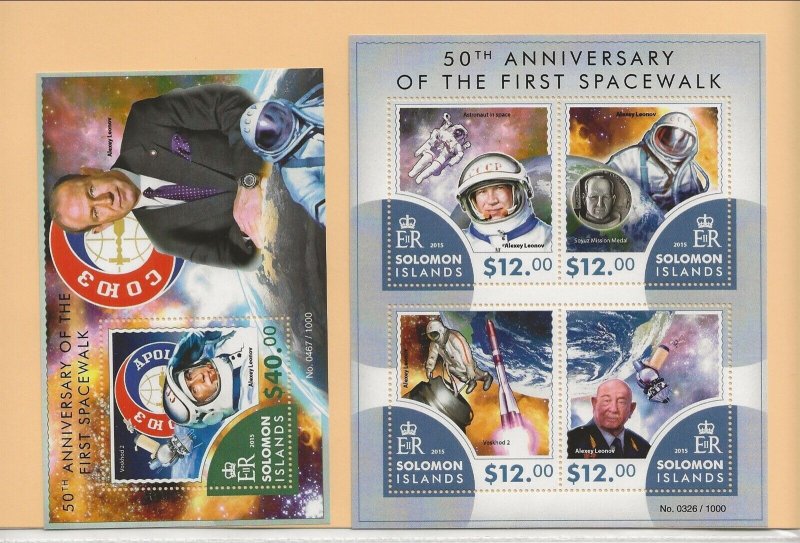 SOLOMON ISL. Sc 1900+1920 NH MINISHEET+S/S of 2015 - RUSSIAN SPACE PROGRAM