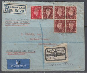 Great Britain - Jul 30, 1937 Registered Cover to Canada