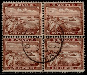 MALTA EDVII SG31y, ¼d red-brown, FINE USED BLOCK x 4. Cat £100+