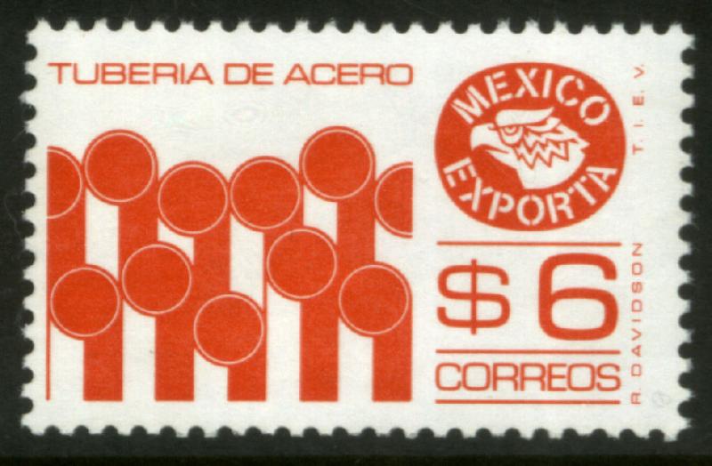 MEXICO Exporta 1121a $6P Pipes P 11 1/2 Unwmkd Paper 5 MINT, NH. VF.