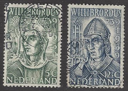 Netherlands #212-13 used set, St. Willibrord 12th century of death, issued 1939