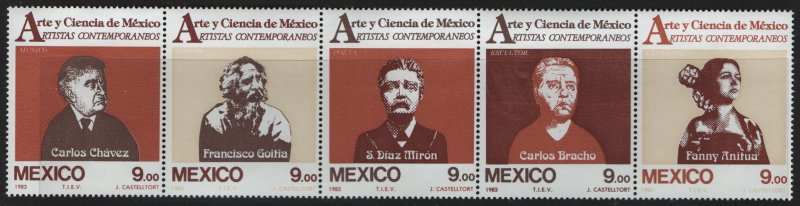 MEXICO, 1335, STRIP OF 5, MNH, FOLDED, 1983, CONTEMPORY ARTISTS