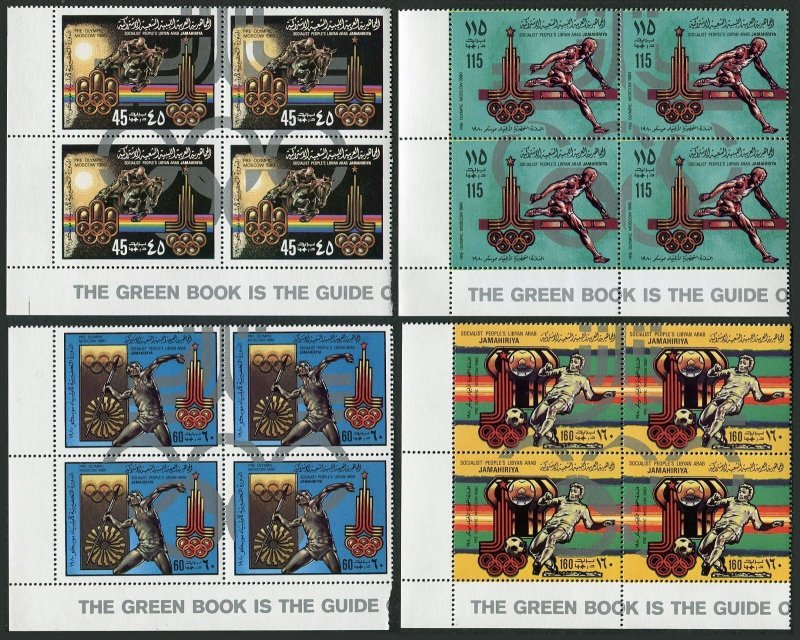 Libya 842-845 blocks/4, MNH. Olympics Moscow-1980. Equestrian, Javelin, Soccer,