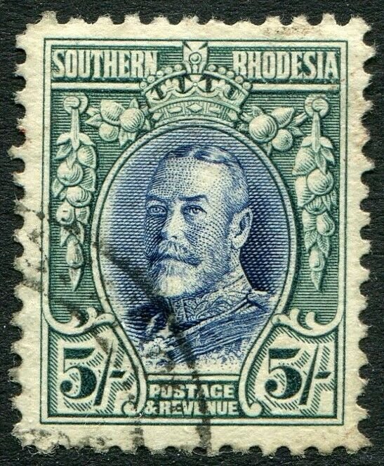 SOUTHERN RHODESIA-1931-37 5/- Blue & Blue-Green Sg 27 FINE USED V48911