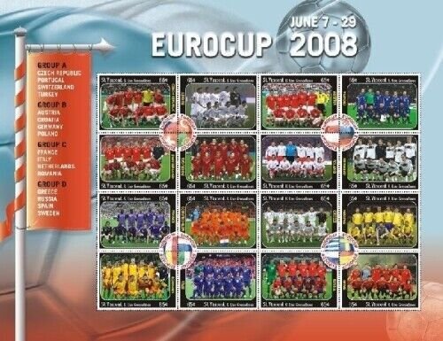 St. Vincent 2008 - SC# 3619 Eurocup Finalists Soccer - Sheet of 16 Stamps - MNH