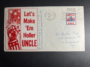 1943 Patriotic WWII USA Cover Camp Carson CO to NY Make Holler Uncle