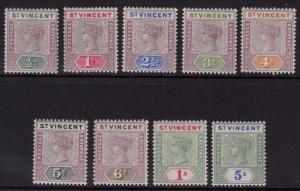 ST.VINCENT SG67/75 1899 WMK CROWN CA DEFINITIVE SET MTD MINT