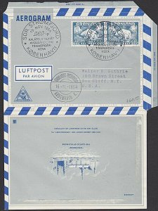 GREENLAND 1954 Formular aerogramme used SAS flight to Denmark...............J937