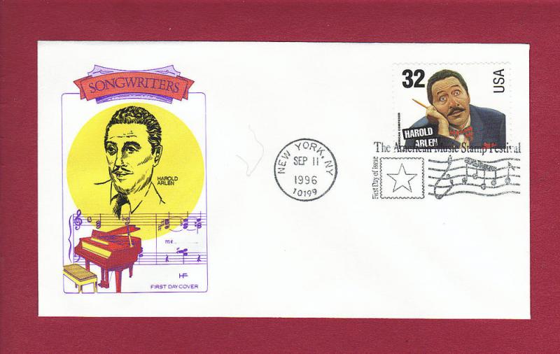 1996 32c HAROLD ARLEN, Songwriter #3100, FDC, Farnam