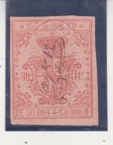 SPAIN 30 Rl., DE50 001 A 60.000 r. GIRO Revenue Stamp 1862 Business Tax. Used