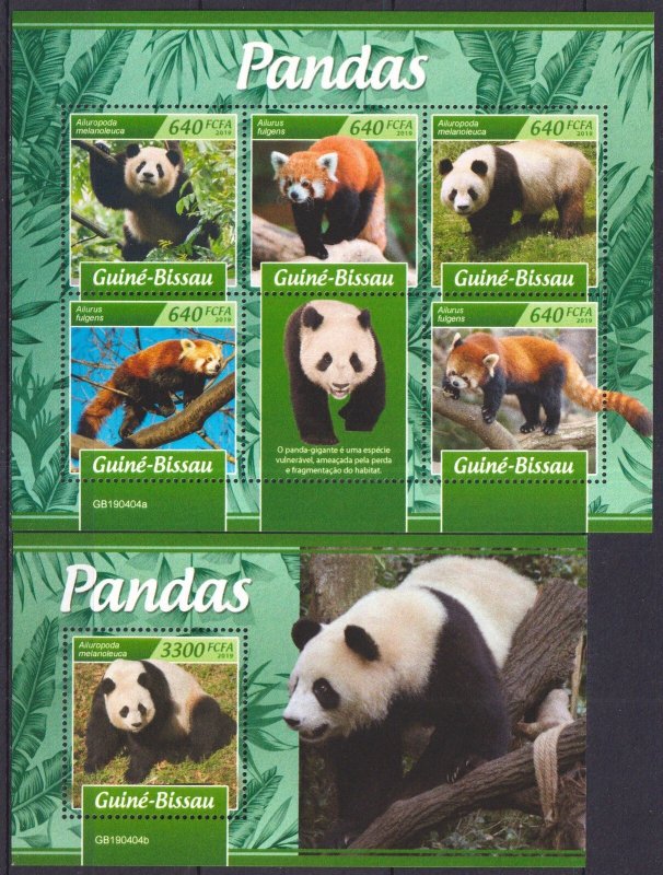 Gs1026 2019 Guinea-Bissau Pandas Bears Wild Animals Fauna #10512-6+Bl1808 Mnh