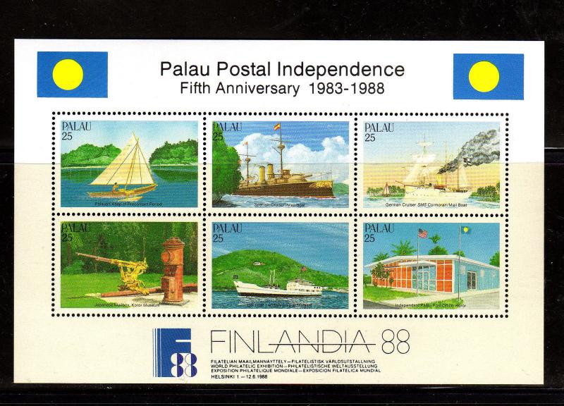 PALAU  #196a-f  1988  POSTAL INDEPENDENCE, 5TH ANNIV.MINT  VF NH  O.G  6 SINGLES