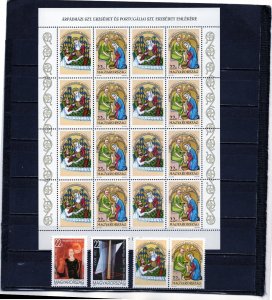 HUNGARY 1995 PAINTINGS SET OF 3 STAMPS & SHEET OF 8 STAMPS WITH 8 LABELS MNH