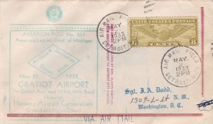 US  Airmail 1933 Airshow Gratiot Airport Detroit Slogan Stamp Cover Ref 48453