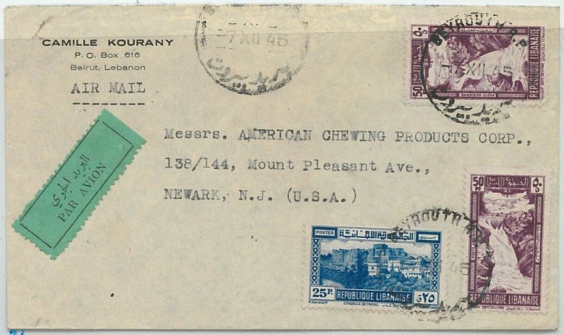 64674 - LEBANON - POSTAL HISTORY - AIRMAIL COVER to USA 1945 - WATERFALLS-