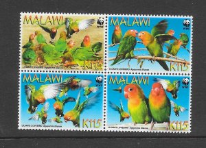 BIRDS-MALAWI #751 LOVEBIRDS (BLOCK) MNH