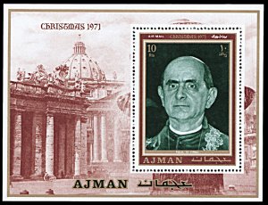 Ajman Michel Block 290A, MNH, Pope Paul VI, Christmas souvenir sheet