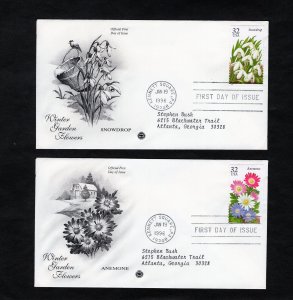 3025-3029 Winter Garden Flowers, set/5 FDC PCS addressed