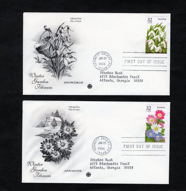 3025-3029 Winter Garden Flowers, set/5 FDC PCS addressed