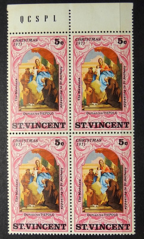 ST VINCENT 1971 SG# 320 Christmas The Madonna Block x 4 MNH OG