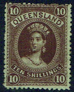 AUSTRALIAN STATES Queensland: 1882 10s brown a superb very - 42188