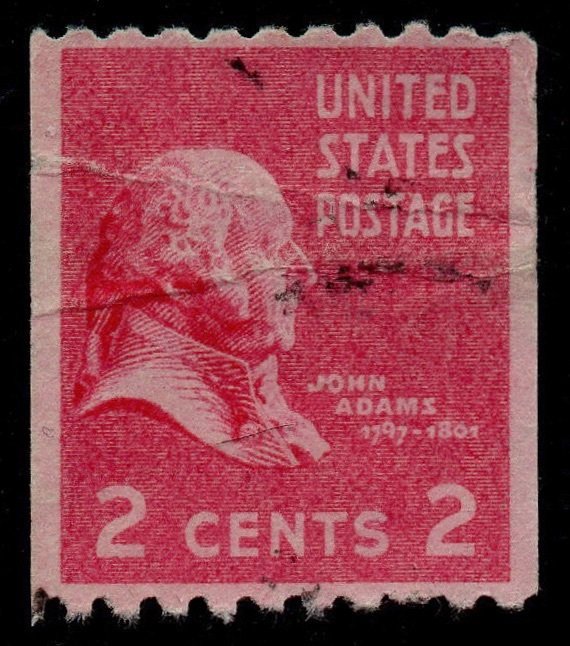 U.S. Scott #850: 1939 2¢ John Adams Horizontal Coil, Used, VF, creases