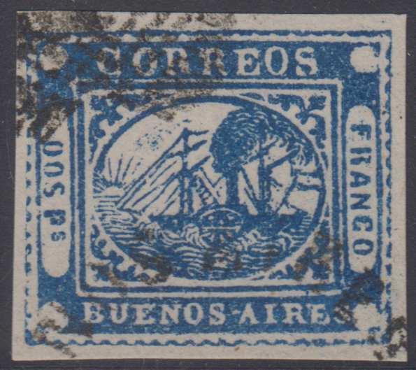 ARGENTINA BUENOS AIRES 1858 STEAMSHIP BARQUITOS Sc 2 SPERATI FORGERY USED VF