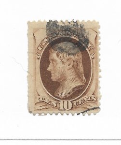 U.S. #187 The 1879 Jefferson 10 Cent Used C.V. $45.00