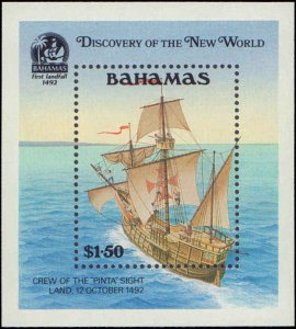 Bahamas #729, Complete Set, Souvenir Sheet Only, 1991, Ships, Never Hinged