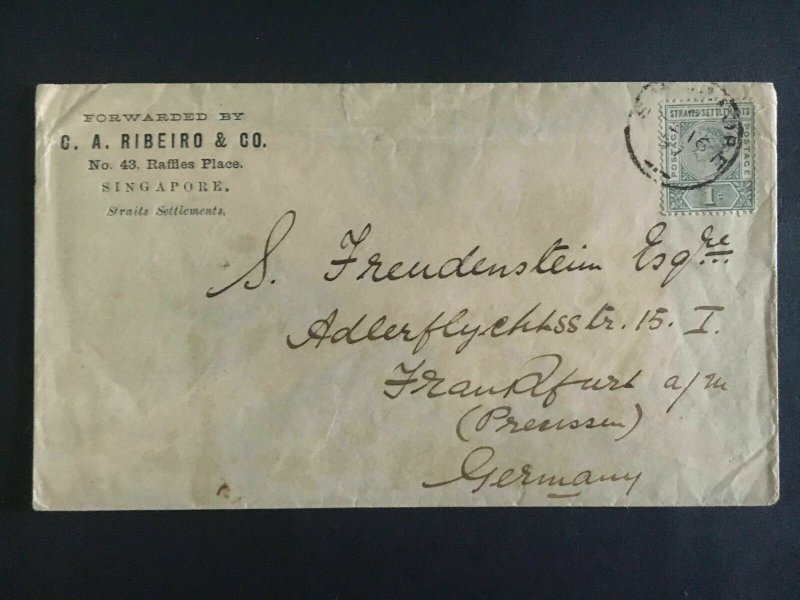 1897 Singapore Cover To Frankfurt Germany C A Ribiero Commercial