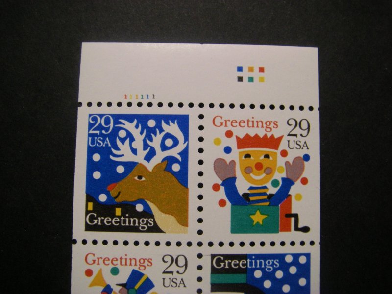 Scott 2798b, 29c Christmas, UNFOLDED Pane, Pos 44, color squares, MNH Beauty