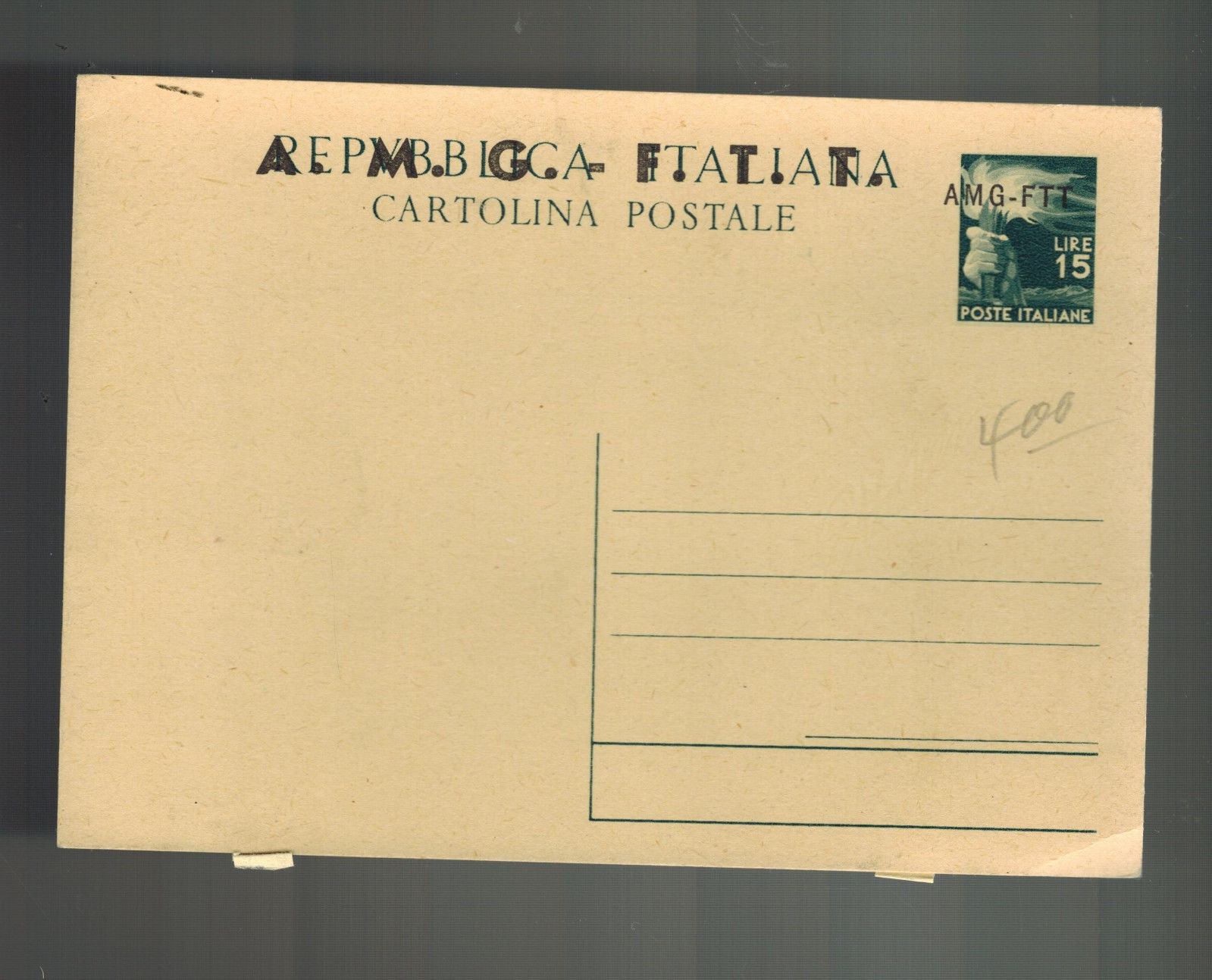 Trieste Italy AMG FTT Cover Postal Stationery Postcard Large Type ...