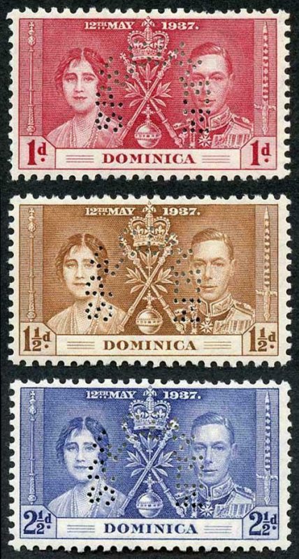 DOMINICA SG96s/8s 1937 Coronation set of 3 perf SPECIMEN (type B9) M/M