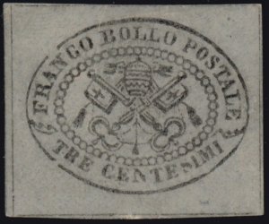 Italy Roman States #13 Papal Coat of Arms 3c Postage Stamp Europe 1867 Unused