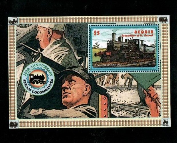 Bequia 2005 - Steam Trains - Souvenir Stamp Sheet - Scott #347 - MNH
