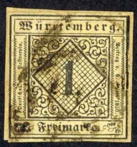 Germany Wurttemberg Sc# 1 Used (b) 1851-1852 1kr Numeral