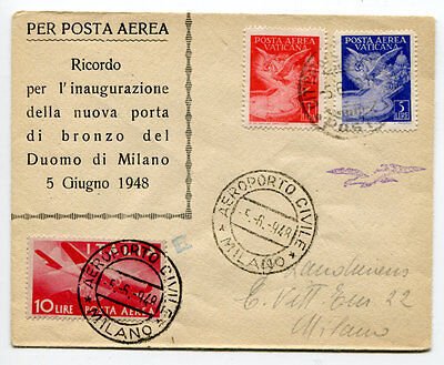 Aerogram A.L.I. for flight from (Vatican) Rome/Milan 5.6.48