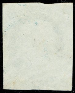 [0943] 1852 Scott#9 used 1¢ Franklin blue cv:$95 Recut once at top and at bottom