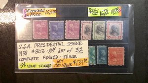 U.S.A 1938 Presidential issue Scott# 803-834 complete hinged set