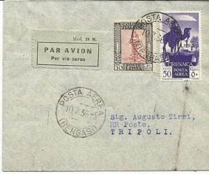 Libya - Air Mail Cent. 50 + complementary on cover by air from Benghazi