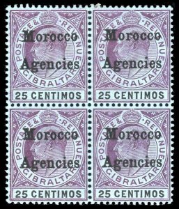 Morocco Agencies 1905 KEVII 25c purple & black/blue block MLH / MNH. SG 27.