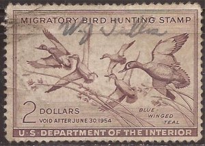 US Stamp 1953 Blue-Winged Teal Ducks Signed Scott #RW20