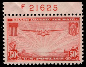 US #C22 VF/XF mint hinged, PLATE NUMBER SINGLE, super fresh color, CHOICE!