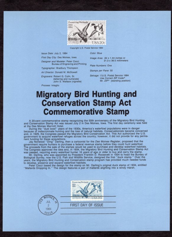 SP650 Migratory Bird Hunting, FDC Souvenir Page (#2092)